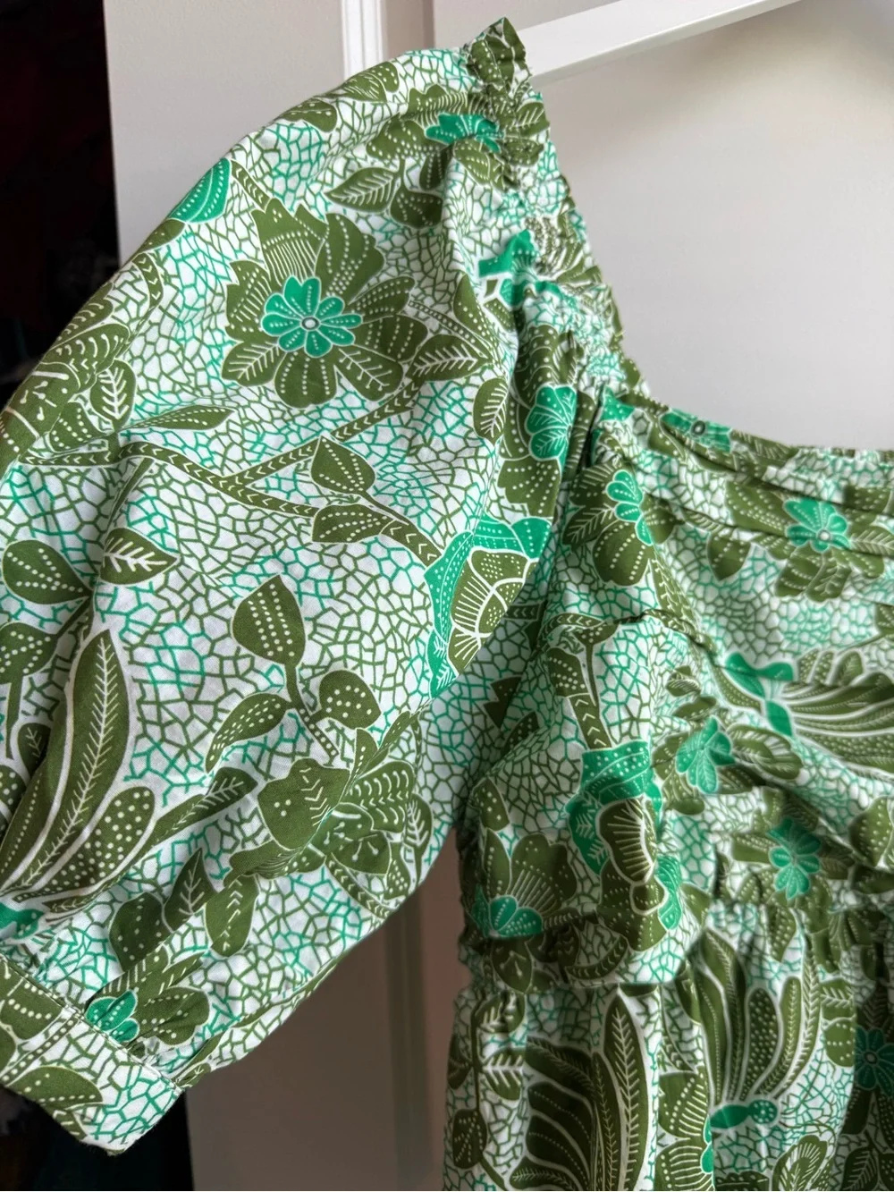 Anthropologie Green Floral Smocked Peplum Blouse
